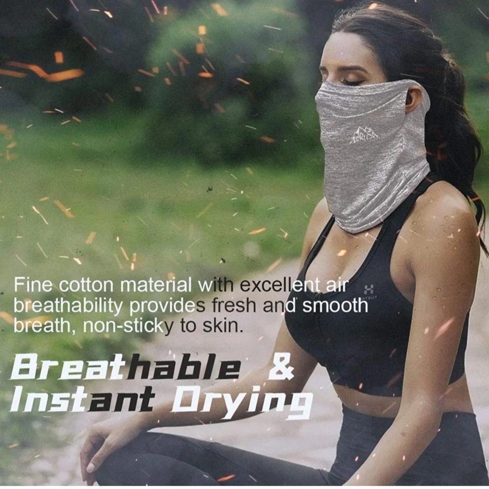 Arrusa Gray Cotton Face Cover Mask Protective SPF 400 Mowing Hiking Festival